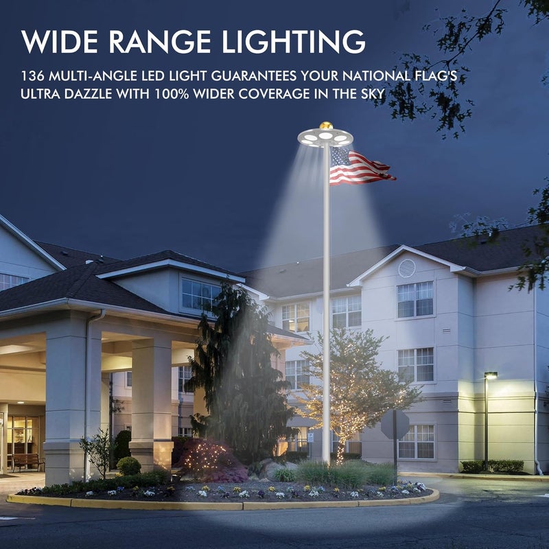 PPQ Solar Flagpole LED Light,New 136 LED Long Lifespan Flag Pole Light for 15-25 Ft Poles,Solar Powered Waterproof Lighting on Outdoor Pole Top,10 Hour Dusk to Dawn Auto On/Off - Image 5